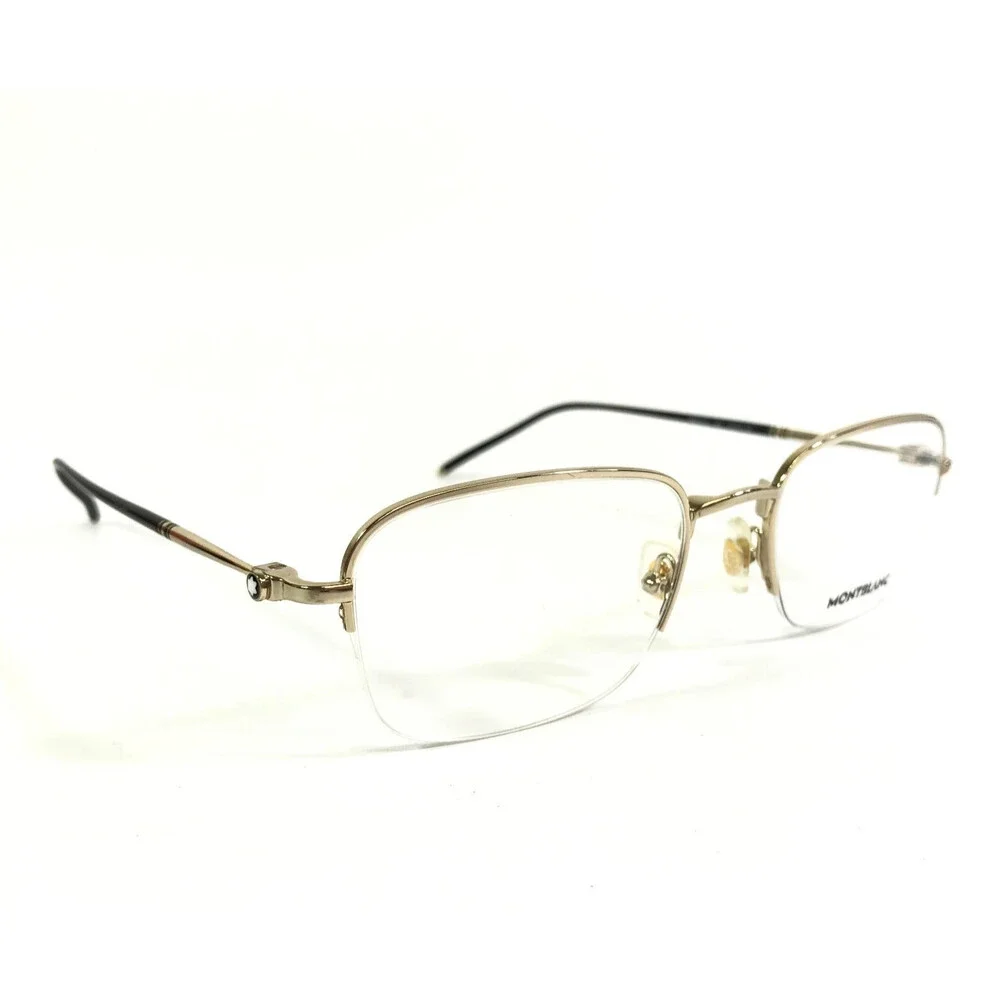 Montblanc Eyeglasses Frames MB0131O 002 Black Gold Square Half Rim 52-20-145